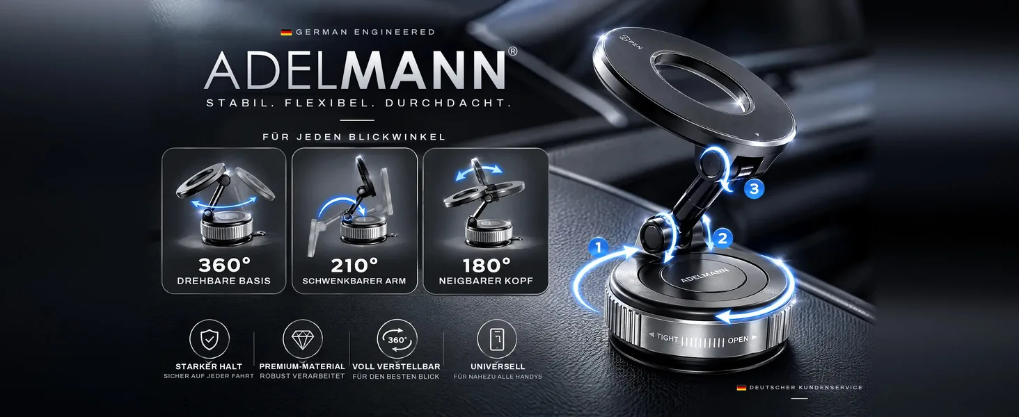 Für jeden Blickwinkel: 360° drehbare Basis, schwenkbarer Arm und neigbarer Kopf